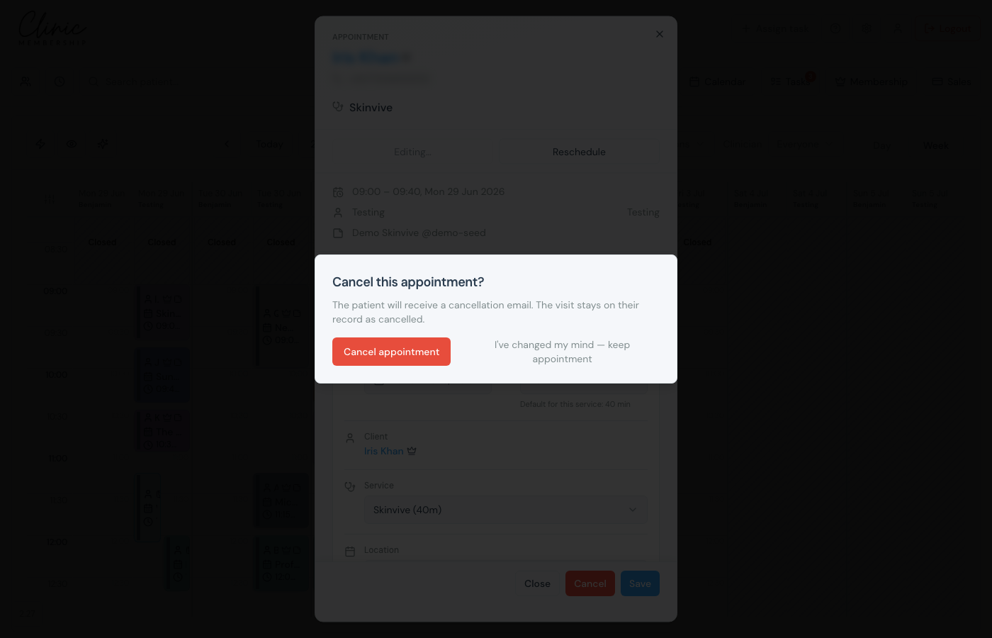 Cancel this appointment confirmation dialog