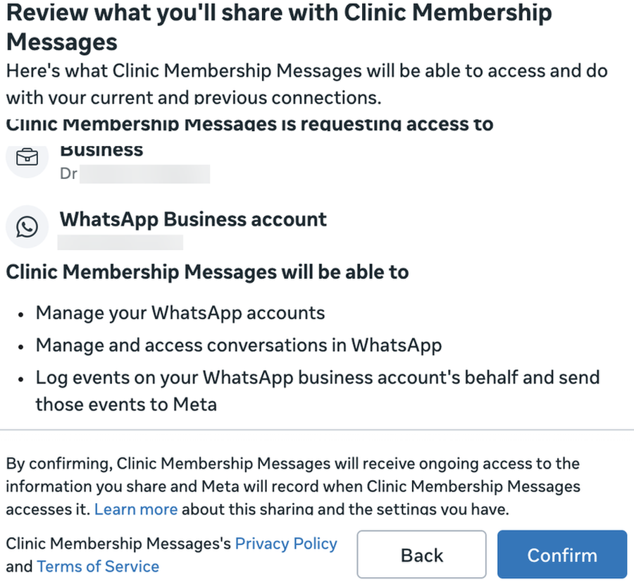 Meta permissions review for Clinic Membership Messages