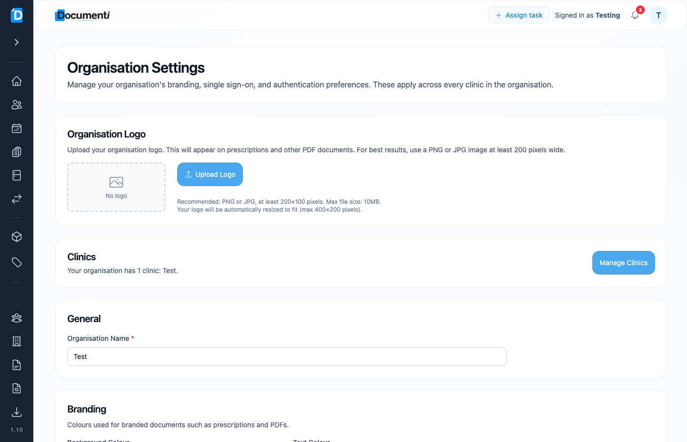 Organisation Settings logo upload section