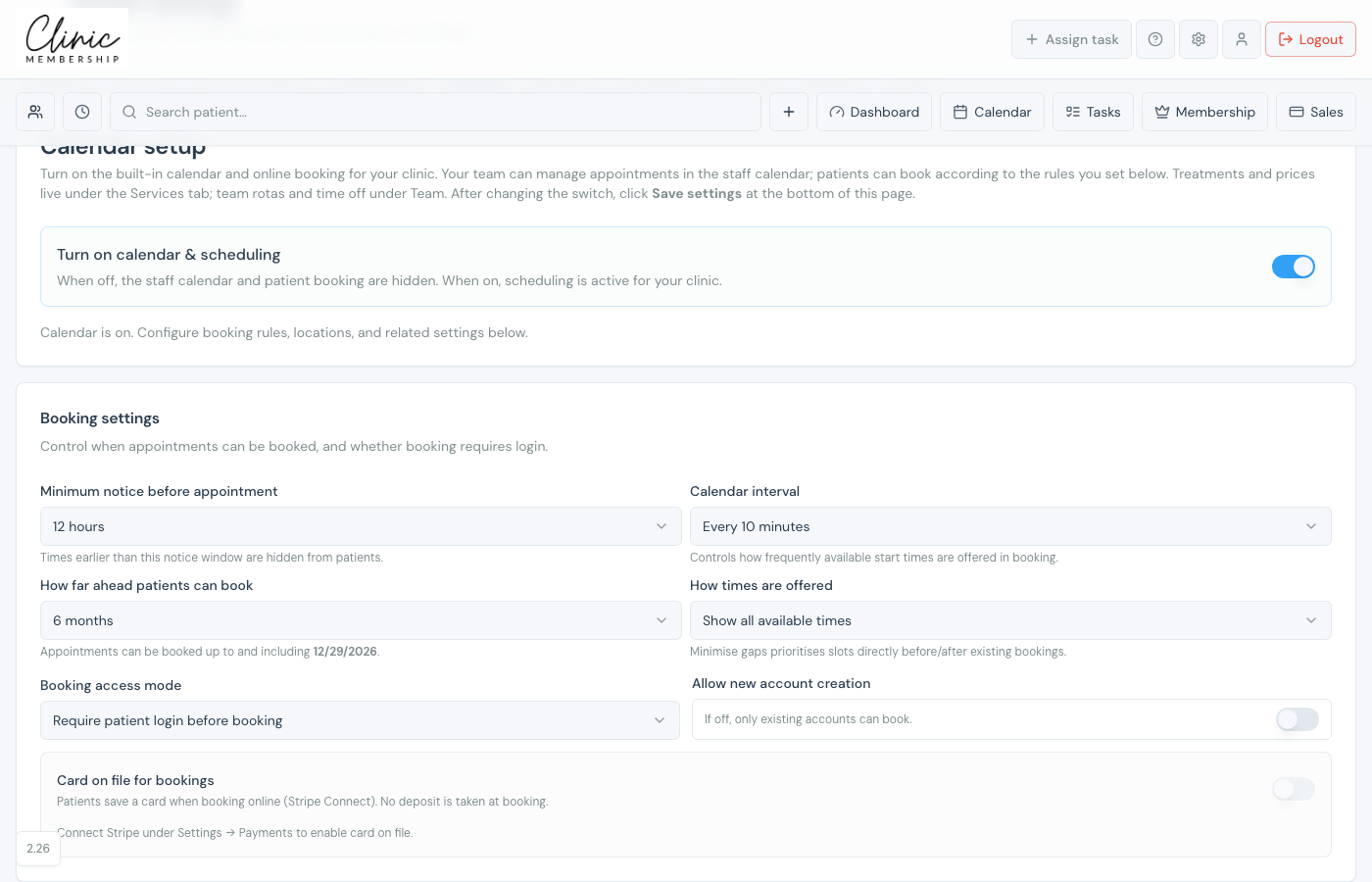 Card on file for bookings settings