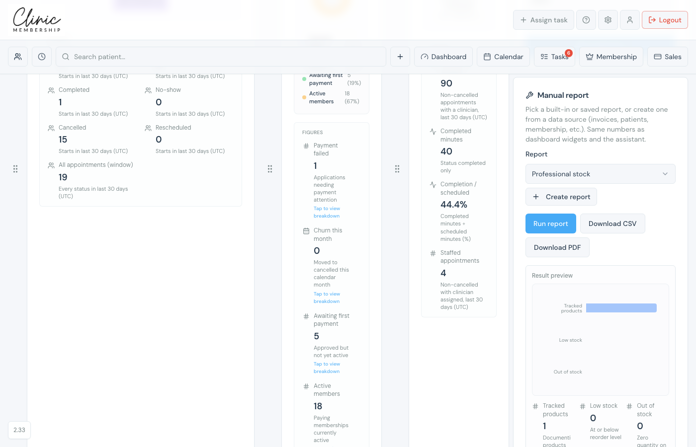 Manual report sidebar with Professional stock report selected