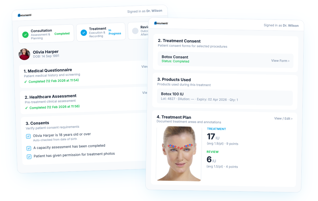 Documenti consultation workflow — capture consultations quickly with aesthetic treatment templates